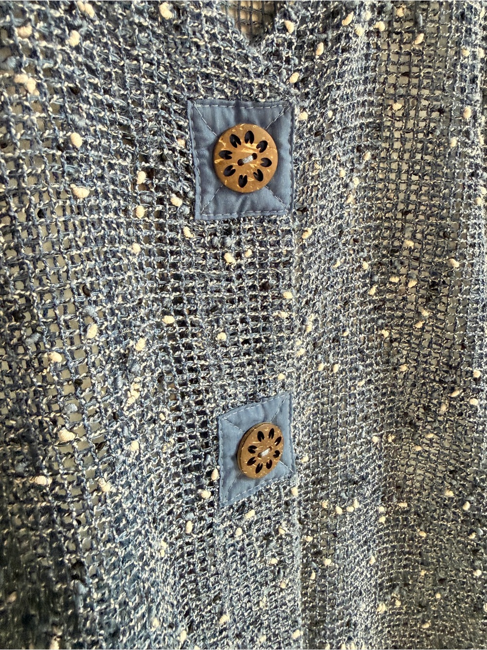 Vintage Blair Open Knit Coastal Blue White V-Neck Button Front Cardigan SZ Large - Picture 4 of 6